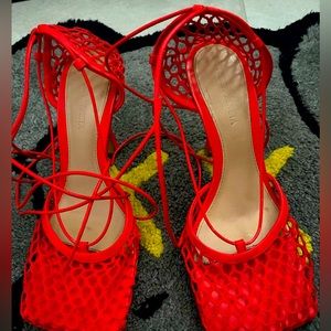 Red Bottega Veneta Tie up heels on sale